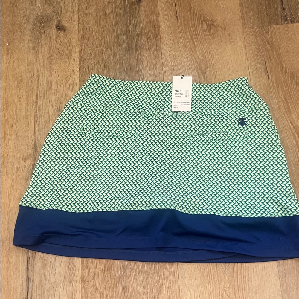 NWT Birdies & Bows Green and Navy Woven Grid Tennis Printed Women's Skort Small